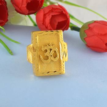 Brass gold big size om ring for men 1