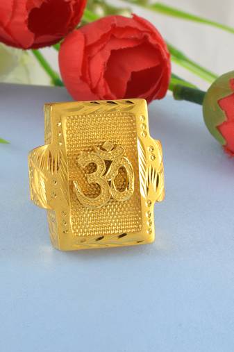 Brass gold big size om ring for men