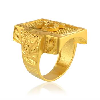 Brass gold big size om ring for men 2