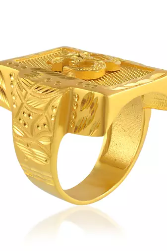 Brass gold big size om ring for men