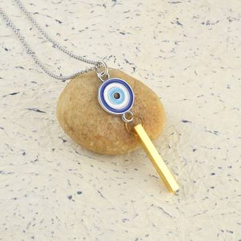 Bass gold bar evil eye pendant 1