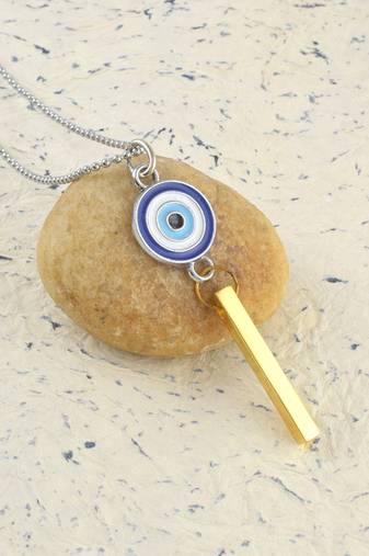 Bass gold bar evil eye pendant