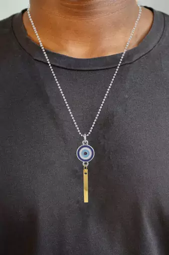Bass gold bar evil eye pendant