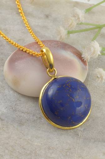 Brass gold big size natural real lapis pendant