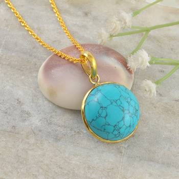 Brass gold big size turquoise firoza pendant 1