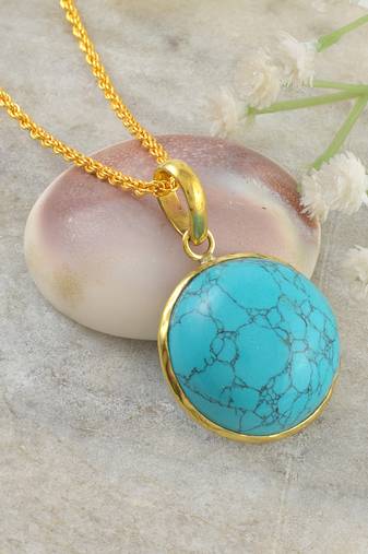Brass gold big size turquoise firoza pendant
