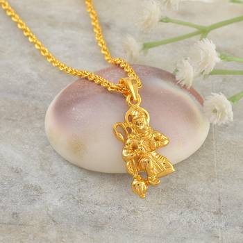 Brass gold hanuman bajrang bali hindu temple jewellery pendant 1