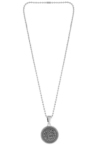 Brass Silver Pendant Necklace With Intricate Engraved Design