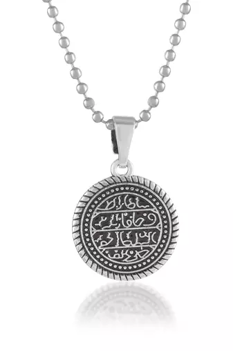 Brass Silver Pendant Necklace With Intricate Engraved Design