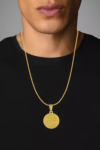 Brass Pendant Necklace with Decorative Arabic Script