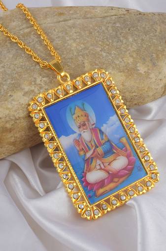 Brass goldplated big pictoral jhule lal sindhi jewellery pendant