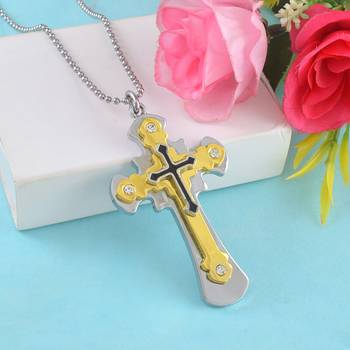 dzine trendz dual tone cross pendant silver 1