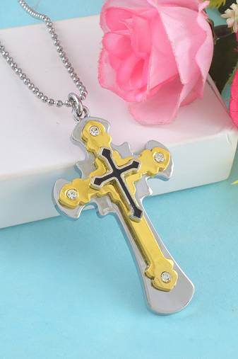 Stainless steel dual tone cross pendant