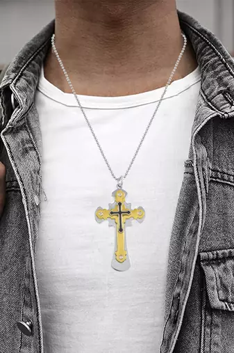 dzine trendz dual tone cross pendant silver