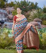 women's banarasi woven navy blue with multicolor with heavy jacquard work saree with blouse piece