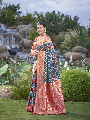 women's banarasi woven navy blue with multicolor with heavy jacquard work saree with blouse piece 2