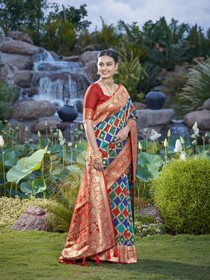 women's banarasi woven navy blue with multicolor with heavy jacquard work saree with blouse piece 3