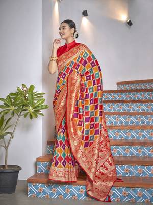 women's banarasi woven yellow with multicolor with heavy jacquard work saree with blouse piece 1