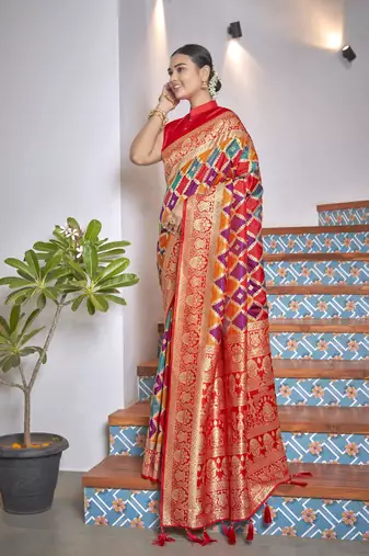 women's banarasi woven yellow with multicolor with heavy jacquard work saree with blouse piece