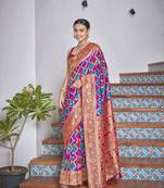 women's banarasi woven pink wine with multicolor with heavy jacquard work saree with blouse piece