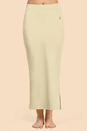 Beige Solid Nylon Soft Petticoat Skirts for Women Saree Shape Wear 
