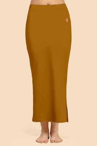Brown Solid Nylon Soft Petticoat Skirt Saree Shape Wear for Women