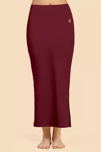 Maroon Solid Nylon Soft Petticoat Skirts for Women Saree Shape Wear 