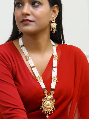 Gold plated antique floral motif stone studded temple jewellery set 2
