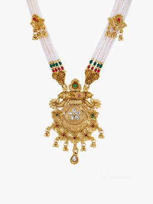 Gold plated antique floral motif stone studded temple jewellery set 3