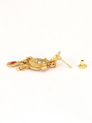 Gold plated antique floral motif stone studded temple jewellery set 4