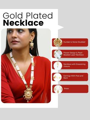 Gold plated antique floral motif stone studded temple jewellery set 5