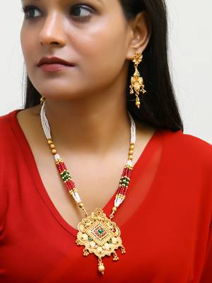 Gold plated antique peacock motif stone studded temple jewellery set 2