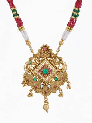 Gold plated antique peacock motif stone studded temple jewellery set 3
