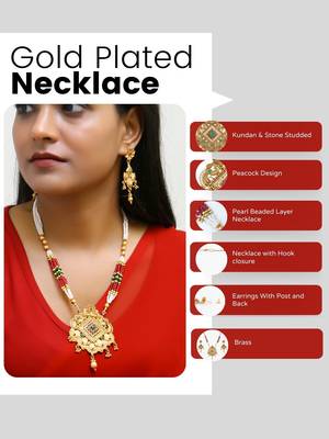 Gold plated antique peacock motif stone studded temple jewellery set 5