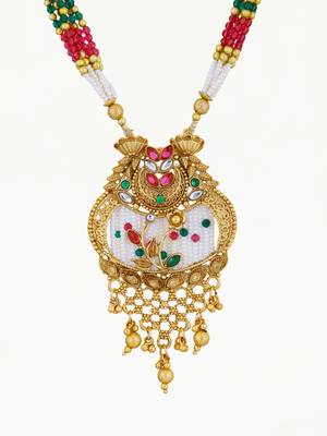 Gold plated antique floral motif stone studded temple jewellery set 3