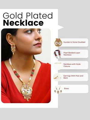 Gold plated antique floral motif stone studded temple jewellery set 5