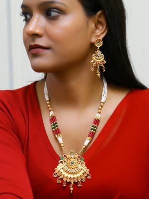 Gold plated antique floral motif emerald studded temple jewellery set 2