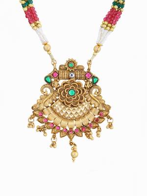 Gold plated antique floral motif emerald studded temple jewellery set 3