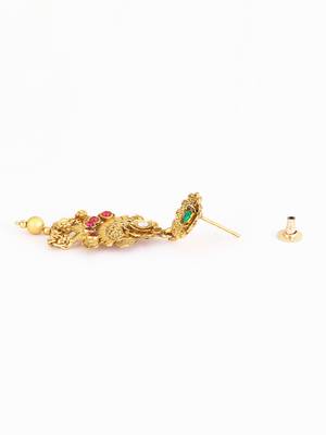 Gold plated antique floral motif emerald studded temple jewellery set 4