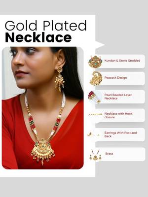 Gold plated antique floral motif emerald studded temple jewellery set 5