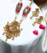 Gold plated elephant design emerald studded temple jewellery set
