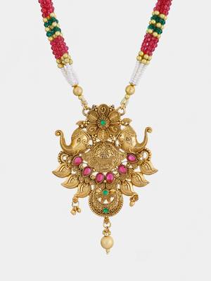 Gold plated elephant design emerald studded temple jewellery set 3