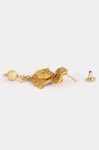 Gold plated elephant design emerald studded temple jewellery set