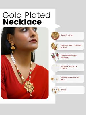 Gold plated elephant design emerald studded temple jewellery set 5