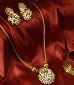 Women gold plated ganpati temple pearl beaded chain set