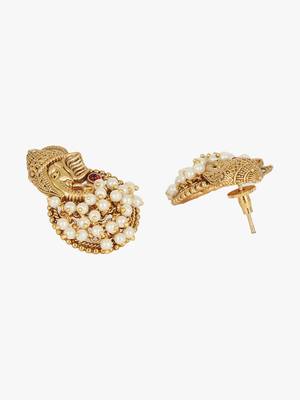 Women gold plated ganpati temple pearl beaded chain set 4