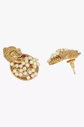 Women gold plated ganpati temple pearl beaded chain set