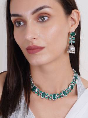 Beautiful oxidised green stones necklace with earings 2