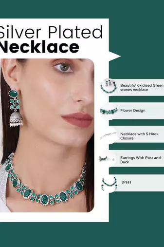 Beautiful oxidised green stones necklace with earings