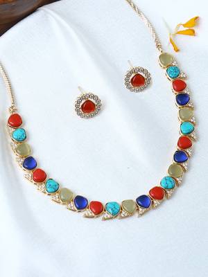 Gold plated beaded choker necklace set 1